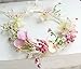 Pearl Flower Crown Floral Garland Headband Flower Halo Headpiece Hair Wreath Boho with Ribbon Wedding Party Photos Festival Pink by Vivivalue