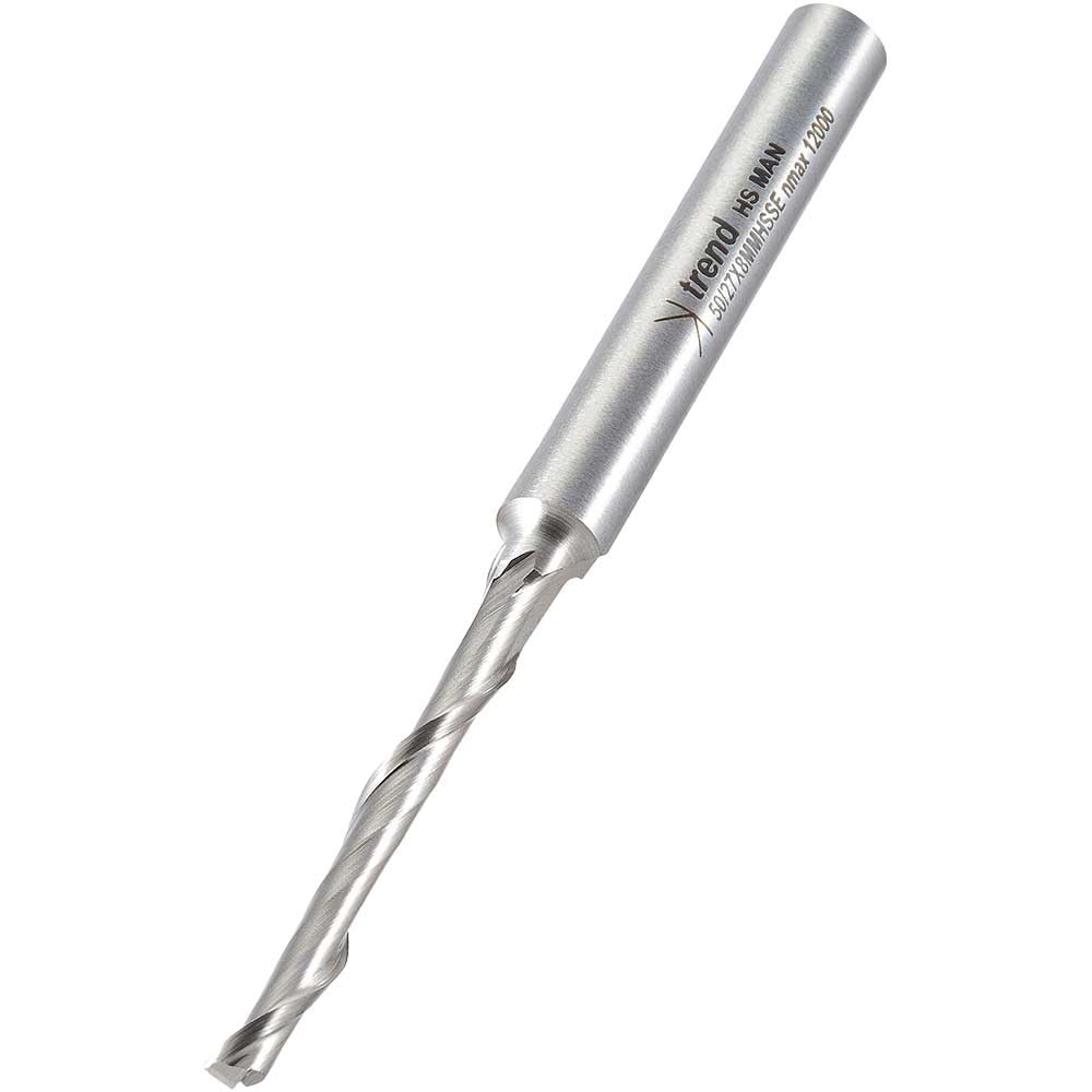 Trend Professional Helical Plunge Cutter, 8mm Shank, 5mm Cut Diameter & 40mm Cut Length, High Speed Steel, 50/27X8MMHSSE