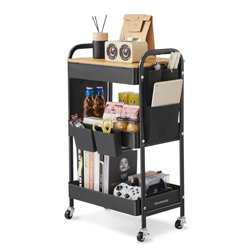 SONGMICS 3-Tier Storage Trolley, Rolling Cart with Table Top