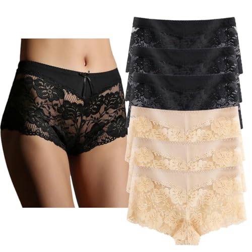 YaoKing Women's Underwear Regular & Plus Size Panties Lace Boyshort Hipster Cheeky Panty- 6 Pack (6 Pack-E9144, XXL) at Amazon