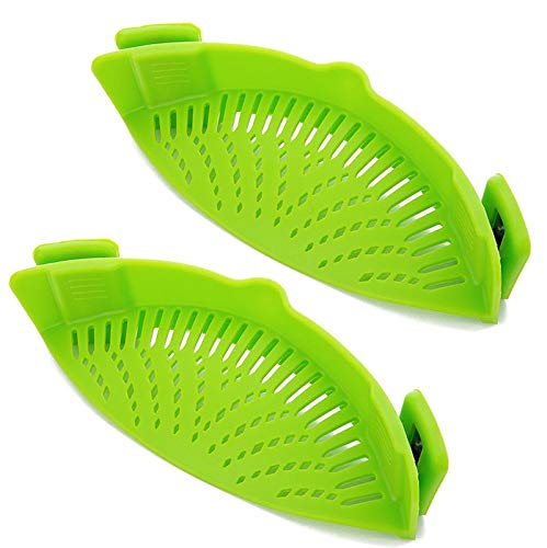 Silicone Snap Strainer，AICMEI 2 packs Clip-on kitchen food strainer for spaghetti, pasta, ground beef grease and more， universal most Pots, Pans & Bowls（GREEN,RED） - Thumbnail 5