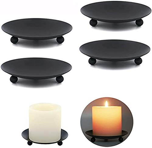 Tee Vee Iron Candle Plate Candle Holder Jewelry Storage Tray Iron Pillar Pedestal Candle Stand (2, Black)