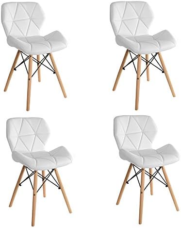 Feifeiyo Wooden Dining Chairs Set of 4 Lounge Dining Room Set Chairs Home Office Eiffel Style Design (Set of 4 Chair, White)