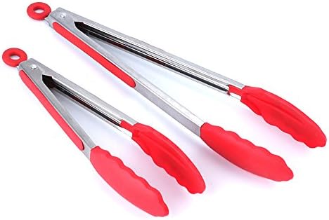 HornTide Silicone Food Tongs Pack of 2 Piece Heat Resistant Non-Stick for Barbecue Cooking Salad Kitchen Serving Tong Self Locking 9-inch & 12-inch