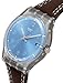 Swatch Blue Choco Blue Dial Clear Plastic Black Leather Quartz Men's Watch GM415