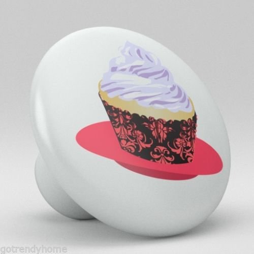 Cute Retro Pink Damask Cupcake Ceramic Knob Pull Door Closet