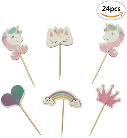 24Pcs Unicorn Cupcake Toppers-Food Picks Baby Shower Decor And Cupcake Party Picks