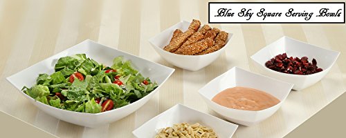 Party Bargains, Square Unbreakable White Plastic Serving Bowls, 64 Ounce, Set of 5, Party Snack or Salad Bowl.