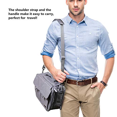 Electronics Organizer Travel Cable Cord Bag Accessories Gadget Gear Storage Cases for 10.5 Inch Tablet Large with Shoulder Strap (Light Gray) - Thumbnail 2