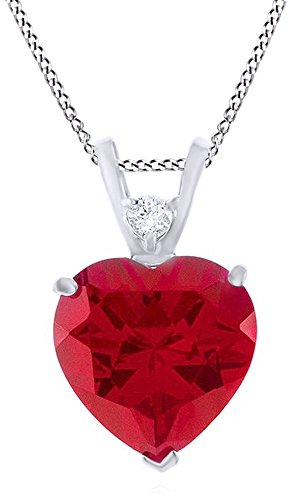 Jewel Zone US Simulated Dark Pink Ruby and White Sapphire Heart Pendant Necklace 925 Sterling Silver (5.5 Cttw)