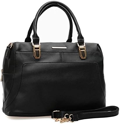 Black Colour Block Bowler Bag With Metal Buckle