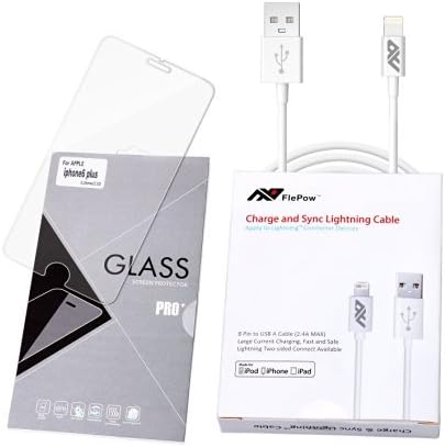 Paratron iPhone 6 Plus Screen Protector + Lightning Cable 2in1 iPhone 6 Plus Durable Tempered Glass Screen Protector and Apple MFI Certified 8 Pin USB Data Charging Sync Cable, White