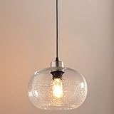 Casamotion Pendant Lighting Handblown Seeded Glass Drop Ceiling Lights, Rustic Globe Hanging Light, Clear, 1 Light