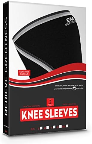 SportMediQ Knee Sleeves (1 Pair) Support & Compression for Weightlifting, Powerlifting & CrossFit - 7mm Neoprene Sleeve for the Best Squats - 1 Year Warranty