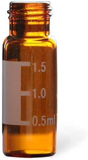 Membrane Solutions Autosampler Vials 2mL Amber Glass Sample Vials 9-425 Screw top Threaded Vial with Write-on Spot and Graduations, Case of 100