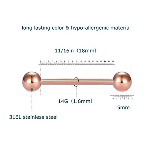 vcmart 14pcs 14G 18mm Tongue Rings Nipple Straight Barbells Surgical Steel Body Piercing Jewelry