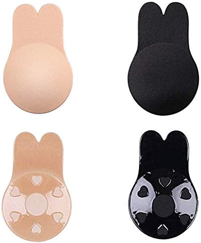 Linkinghome 2 Pairs Invisible Bra, Reusable Adhesive Bra, Strapless Bra, Beige and Black