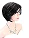 Kalyss Black Short Bob Yaki Human Hair Blended Wigs for Women Heat Resistant Women's Wig with Hair Bangs