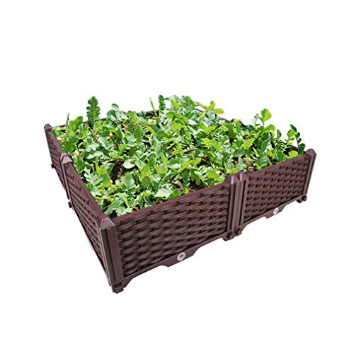 Hershii DIY Square Garden Raised Bed Plant Growing Container Kits Plastic Vegetables Herbs Flowers Large Planter Box for Balcony, Patio, Backyard, Meadow – Brown – 30.7 X 30.7 X 8.66 Inches