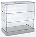 Retail Display Cabinet with Frameless Design, Tempered Glass Case with 2 Shelves, Swing-Open Door, MDF Base (Silver)