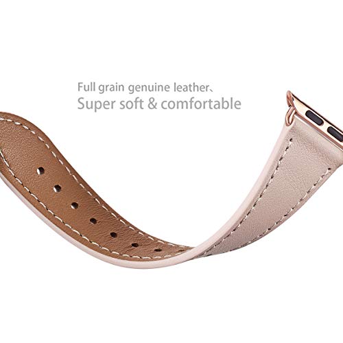WFEAGL Compatible iWatch Band 40mm 38mm, Top Grain Leather Band with Gold Adapter (The Same as Series 4 with Gold Stainless Steel Case in Color) for iWatch Series 4/3/2/1 (PinkSand Band+Gold Adapter) - Thumbnail 3