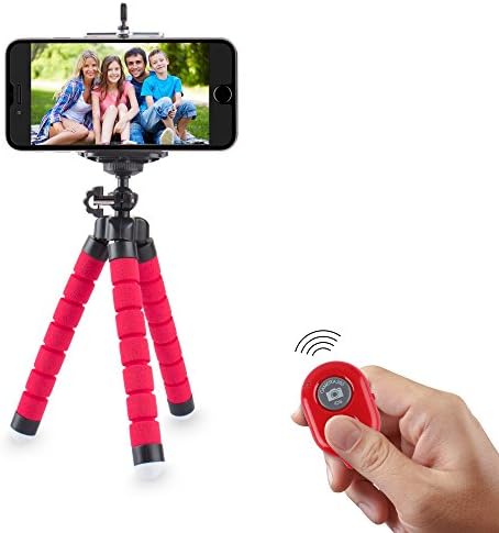 Flexible Octopus Tripod Seat IPhone Tripod,Tripod Mount Stand,Universal Tripod Holder for iPhone,Samsung,Camera,Sports Camera ,Small and Light with Bluetooth Remote Shutter (Red)