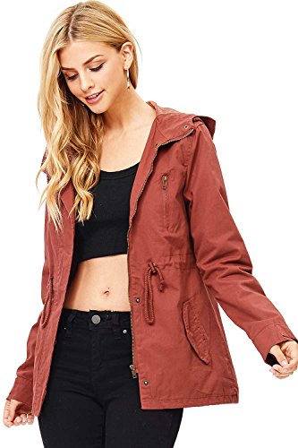 Ambiance Women's Cargo Style Hoodie Jacket (M, Brick)