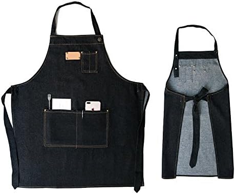 Arumy Black Denim Aprons For Women & Men With Pockets 2 Patterns (Black B)