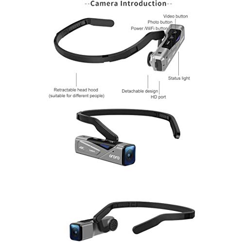 ORDRO EP7 4K Vlog Hands-Free Camcorder Head Wearable Video Camera 60fps APP Control Built in 2-Axis Gimbal with 64G Micro SD Card, Remote Control,Carrying Case