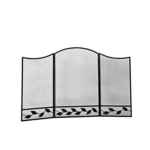 Steel Folding 3-Panel Arch Fire Place Fireplace Grill Wood Burning Stove Protective Screen w/ Double Bar | Black
