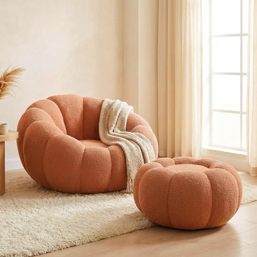 Premium Cloud Velvet Bean Bag Chair Set | 43.3" Ergonomic Pumpkin Lounger & Ott…