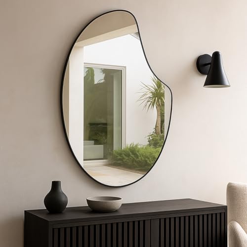 Espelho Orgânico Apple 80x60cm Design Moderno com Moldura em Couro para Decoração Sofisticada (Preto)