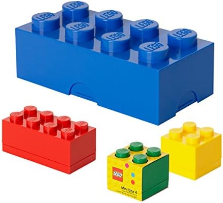 LEGO Storage Bricks Bundle: Blue Lunch Box / Storage Box, Red Mini Box 8, Green Mini Box 4, &amp; Yellow Mini Box 4 - Bundle of 4 Items