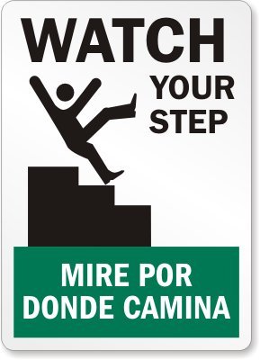 SmartSign 14 x 10 inch “Watch Your Step - Mire Por Donde Camina” Bilingual Meta…