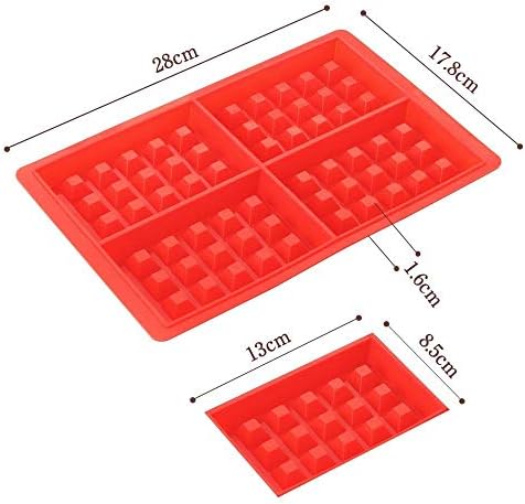 4 Cavity Waffle Silicone Molds, Baking Mold Pan, DIY Bakeware Tool-Food Grade Stands, Nonstick, Reusable, BPA Free, Red