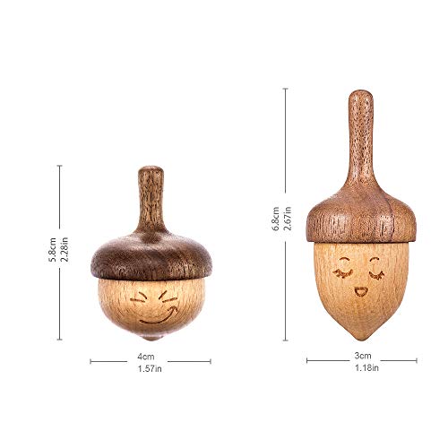 AhfuLife Wooden Spinning Top, Safe Non-Toxic Anti-Anxiety Toys Forever Spinning Top with Facial Expression, Physics Relaxation EDC Toys Handmade Gift for Kids/Boy/Girl /Toddlers/Adults (Pack of 2)