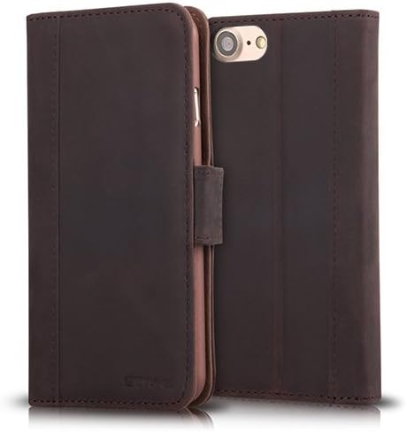 iPhone 7 Leather Case, ACLUXS Genuine Oil Cowhide Leather Wallet Cover for Apple Smartphone Phone 7 4.7 Folio Stand Case Vintage Style 100% Handmade (DARK BROWN)