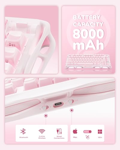 GravaStar Mercury K1 75% Pink Wireless Keyboard, Aluminum Alloy Exoskeleton Design Mechanical Gaming Keyboard, Gasket Hot-Swap Socket, Linear Switches, RGB Backlit