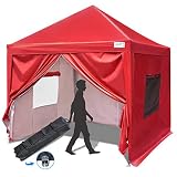 Quictent Privacy 10x10 EZ Pop Up Canopy Party Tent Folding Gazebo with Sidewalls and Mesh Windows 100% Waterproof (Red)