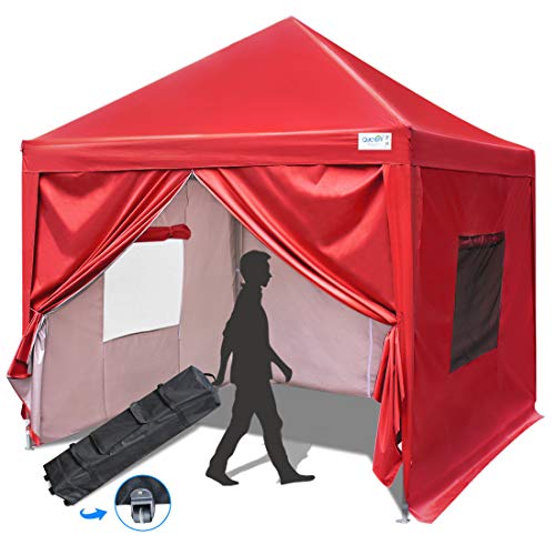 Quictent Privacy 10x10 EZ Pop Up Canopy Party Tent Folding Gazebo with Sidewalls and Mesh Windows 100% Waterproof (Red)