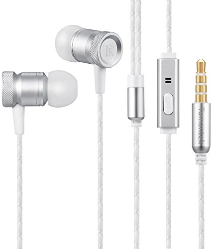 TOMANTEK TK-EM128 Earphones Headphones, High Definition, in-ear, Tangle Free, Noise Isolating with Microphone &amp; 3.5mm Cable for iPhone, iPod, iPad, MP3 Players, Samsung Galaxy etc, Silver