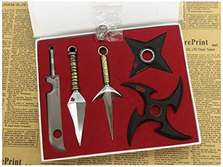 AaronLi Naruto Cosplay Weapons,Metal Kunai Gift Box,No Sharp Edges,can be rotated - Itachi,Kakashi,Shikamaru,Gaara Toy Keychain Necklace Gift 5pcs/Set