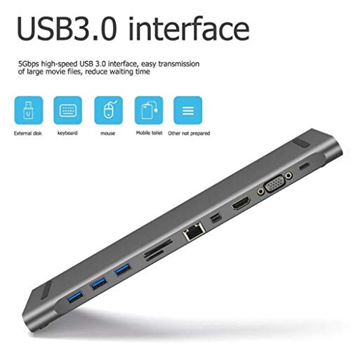USB C to HDMI VGA Ethernet Adapter, Type C Hub with HDMI 4K RJ45 2 USB3.0 Audio and PD Charging Ports,Memory Card/TF Card Socket Compatible with Galaxy S9/S8/Note 9/8,MacBook/MacBook Pro