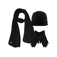 Black 3 Piece Fleece Hat Scarf & Glove Matching Set