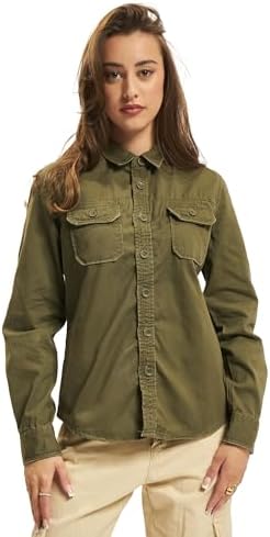 Women Vintage Shirt Long Sleev, Farbe: Olive, Größe: XS