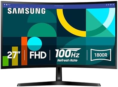 Samsung 27" Essential S3 (S36GD) Series FHD 1800R Curved Computer Monitor, 100Hz, Game Mode, Advanced Eye Comfort, HDMI and D-sub Ports, LS27D366GANXZA, 2024