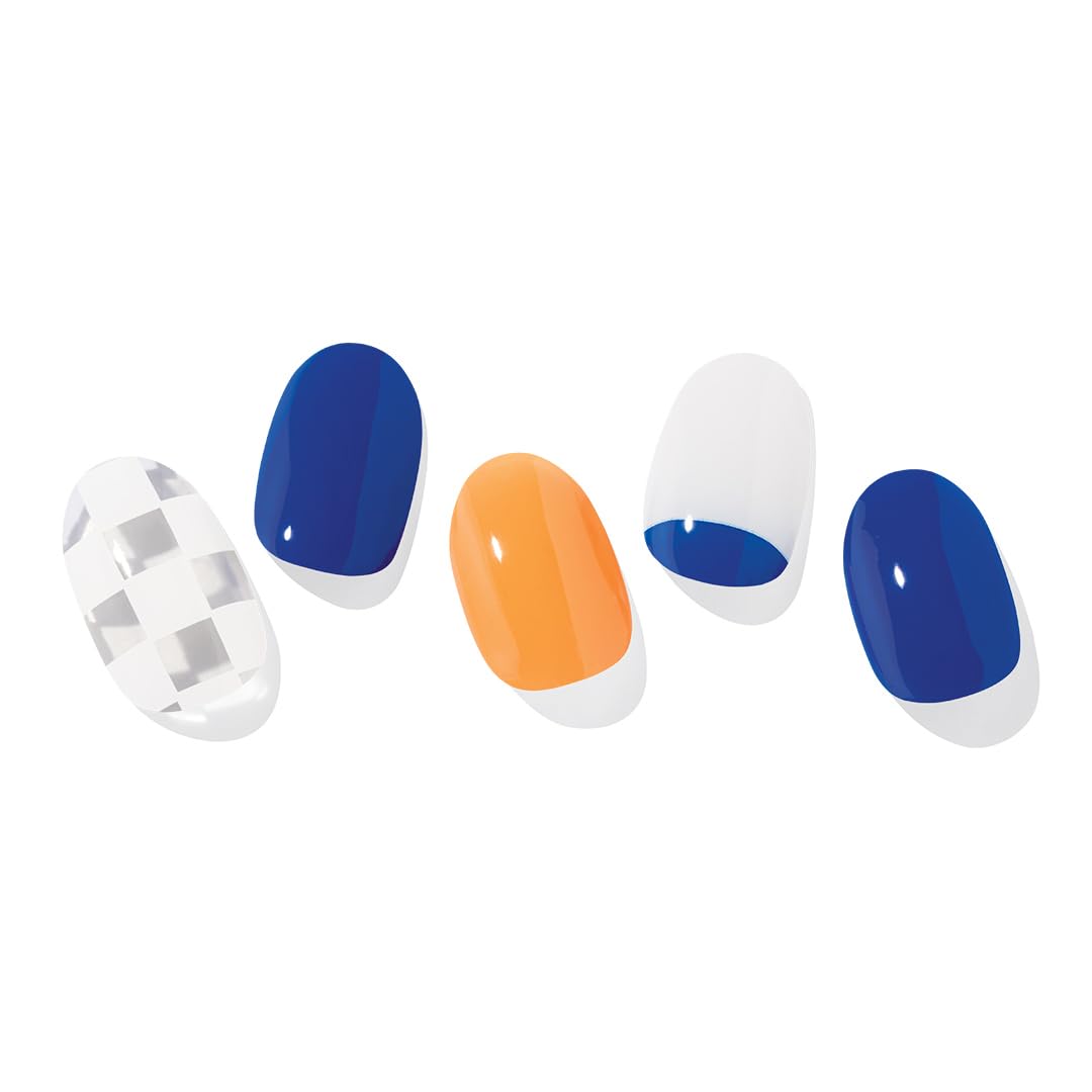 ohora Semi Cured Gel Nail Strips (N Orange Soda) - Blue, Patterned, 30 Pcs for 2 Cycles, UV Lamp Compatible, Salon-Quality, Long-Lasting & Easy to Apply, Includes 2 Prep Pads, Nail File & Stick