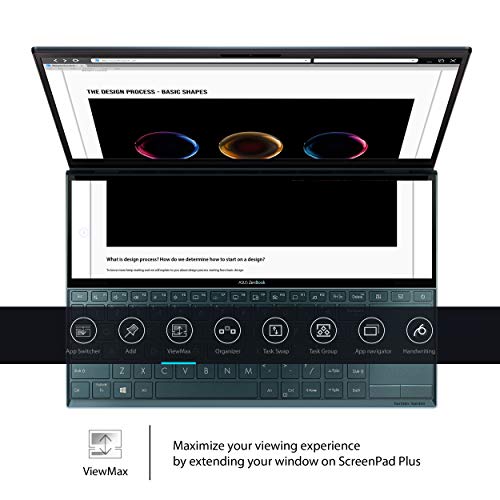 ASUS ZenBook Duo UX481 Laptop, 14 FHD NanoEdge Bezel Touch, Intel Core i7-10510U, GeForce MX250, 16GB RAM, 1TB PCIe SSD, Innovative ScreenPad Plus, Windows 10 Pro, Celestial Blue, UX481FL-XS74T