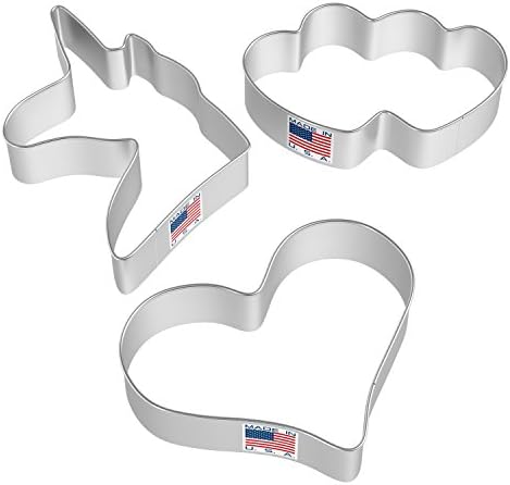 Katherine Allen Mini Unicorn and 2 Mini Hearts Cookie Cutter 3 pc set- Pastry-Fondant - Craft Cutter-Sandwich Cutter-Great for Birthday Parties,Gift - USA Tin Plated Steel- Cookie Decorating