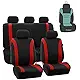 FH Group FB054115 Black Cosmopolitan Flat Cloth Full Set Car Seat Covers, (Airbag Compatible & Split Bench) w Gift, Solid Black Color -Fit Most Car, Truck, SUV, or Van